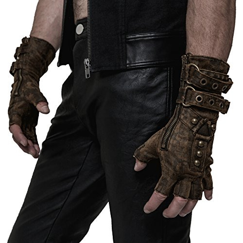 Punk Rave Steampunk Fingerless Motocicleta Faux Guantes De C