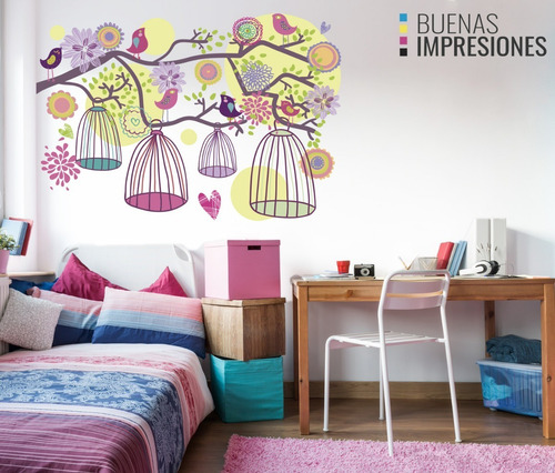 Imagen 2 de 6 de Vinilos Decorativos Pared Infantiles Nenas, Buhos, Pajaros
