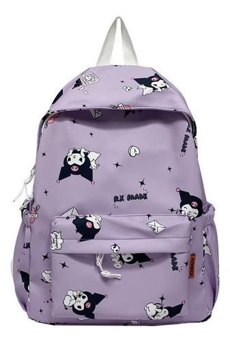 Mochila Para Mujer Ins Style Kuromi Cute Print Versátil Color Violeta Diseño De La Tela Liso