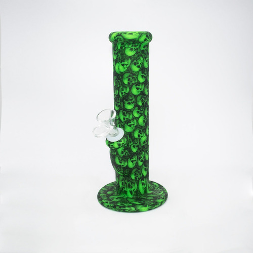 Imagen 2 de 4 de Bong De Silicona Pipa Agua En Vidrio Estampado Calavera 25cm