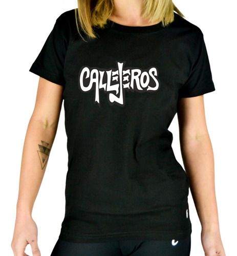 Remera Mujer Negra Personalizada Logo Callejeros