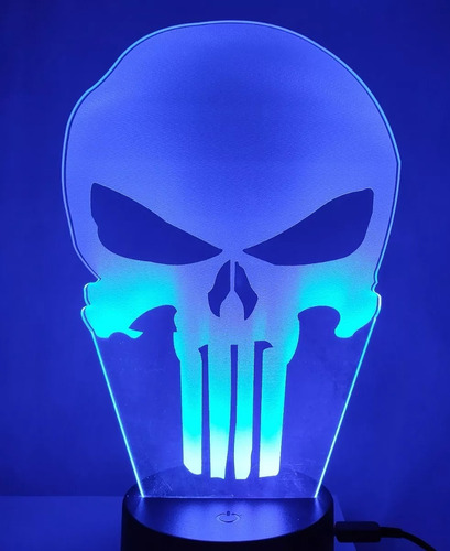 Lampara 3d Led The Punisher Castigador Calavera 7 Colores 