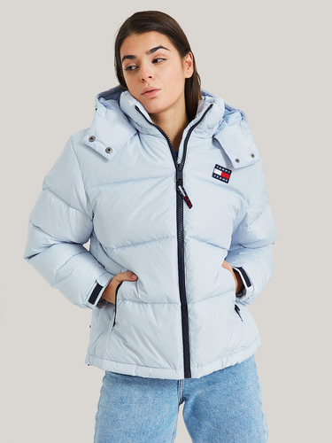 Parka Alaska Acolchada Con Gorro Celeste Tommy Jeans