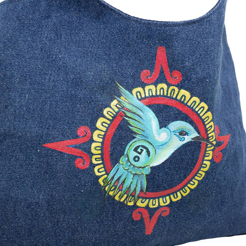Bolso Cuadrado De Mano De Retazos De Mezclilla Colibrí (Reacondicionado)
