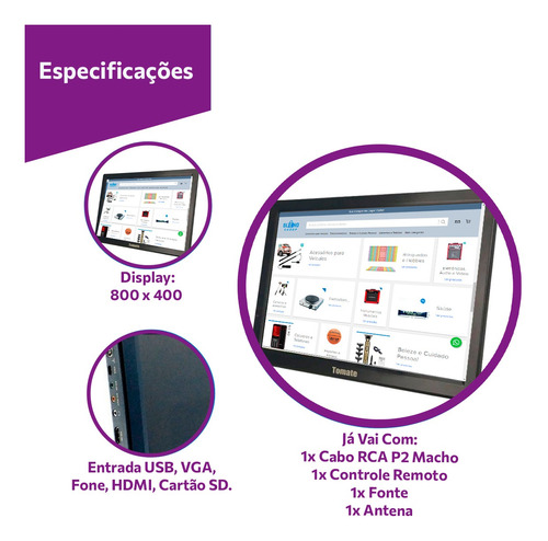 Imagem 3 de 5 de Tv Digital Portátil Led Monitor Hd 14 Pol Com Nota Fiscal