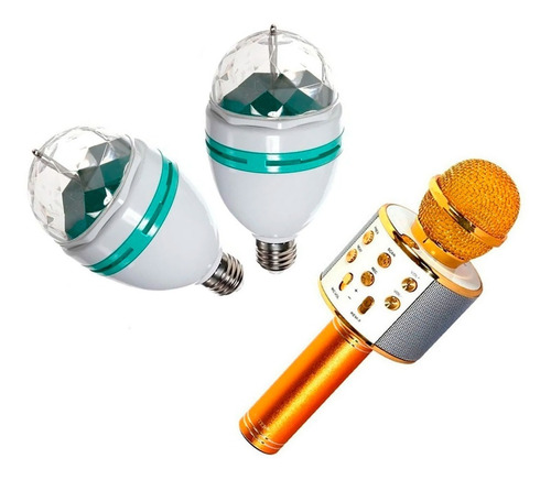 Micrófono Karaoke Bluetooth Parlante + 2 Lamparas Giratorias
