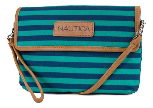 Monedero Nautica C23779 Con Diseño Rayado Horizontal Color Verde/azul De Stripe Nylon - 17cm X 25cm X 35mm