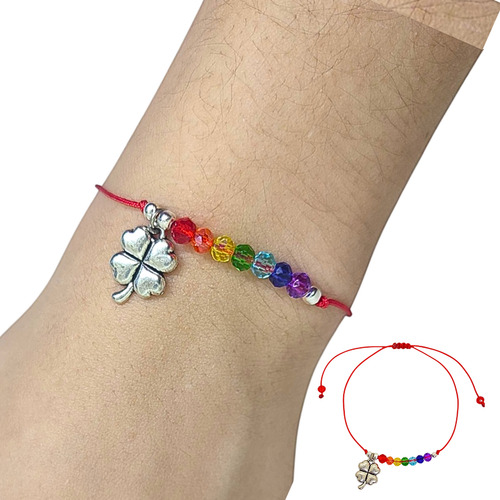 Pulsera Cristales 7 Chakras Dije Amuleto Protector Acero Trébol Colgante 0 Mm