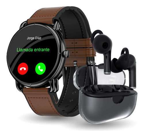 Smartwatch Binden Era One Tacto Piel Café Casual 1.32 Realiza Llamadas + Audífonos One Pods Inalámbricos Tecnología BNC