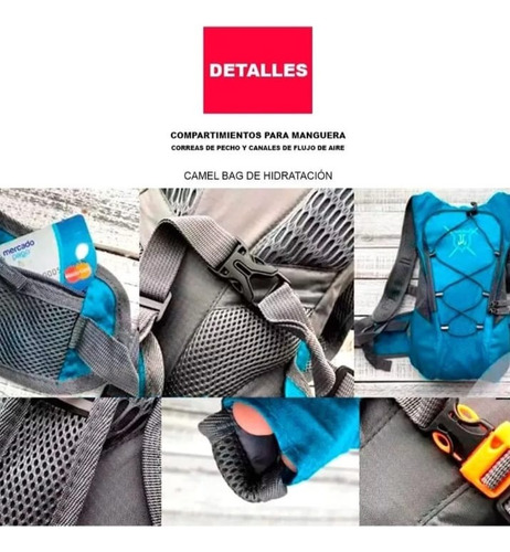 Mochila De Hidratación Cámara Para Agua De 2 L Tela Térmica Azul Acero Liso