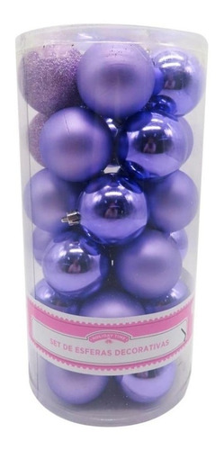 60 Esferas Navideñas 6cm Diámetro Navidad Blancas Y Lila 30