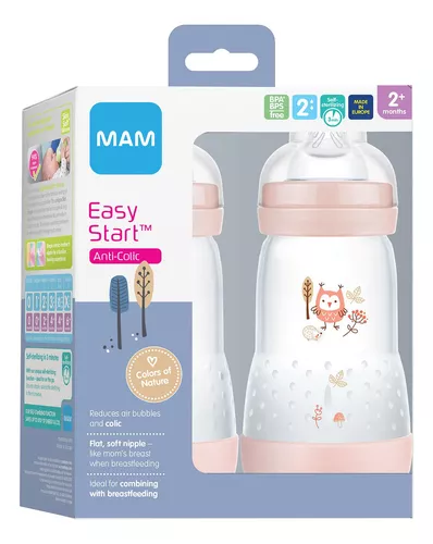 MAM Easy Start - Biberones anticólicos mate, pezones de flujo medio, bebé,  9 onzas (2 unidades)