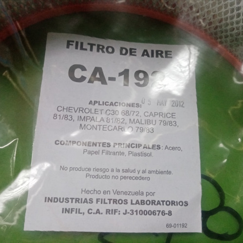 Imagen 3 de 3 de Filtro De Aire Frma Ca-192 (42088) Chevrolet Varios *17258