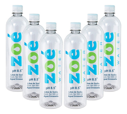 Agua mineral Zoe Agua Alcalina sin gas pet 500 mL pack x 6 u