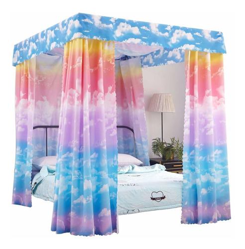 Pink Cloud Sky Rainbow Canopy Cama Cortinas Cama Cortin...