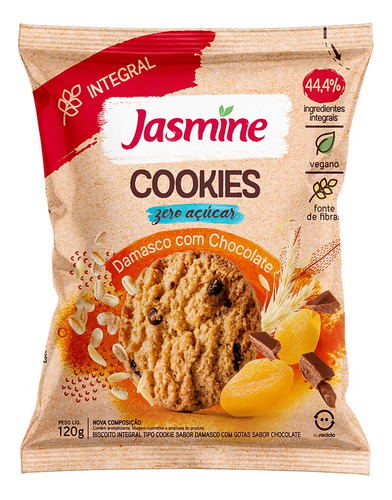 Jasmine Cookies Damasco C/ Chocolate Zero Açúcar 120g