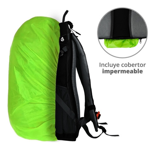 Mochila Mochilero Discovery 40 Litros Mujer Hombre Trekking Color Negro Con Rojo 21615