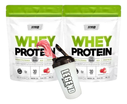 Star Nutrition Whey Protein Proteínas Sabor Frutilla 908g Pack X2 Vaso Legend 600 Ml