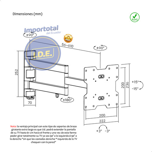 Soporte De Brazo ''extra Largo'' Tv's De 23'' A 42'' / 35 Kg