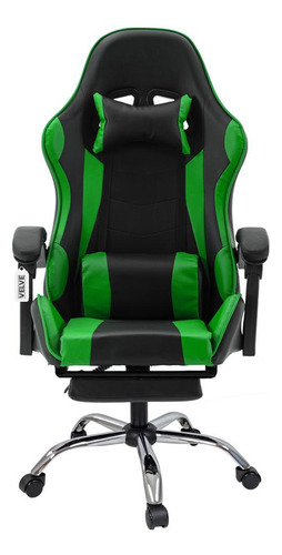 Cadeira Gaming Verde Com Descanso dos Pés Velve Cg2.09