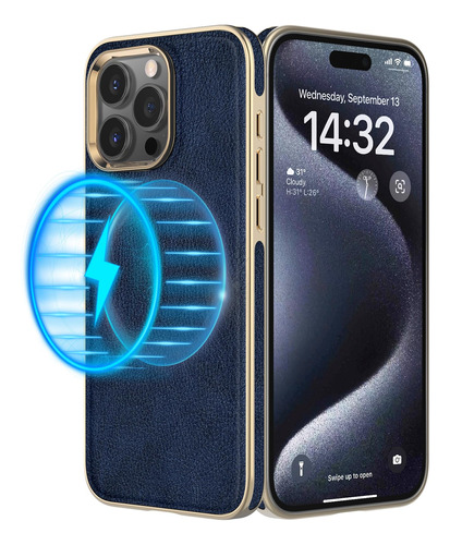 Funda De Cuero Para iPhone 15pro 6.1 Pulgadas Azul