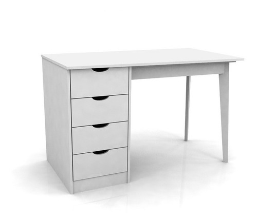 Imagen 3 de 3 de Escritorio Escandinavo Moderno 120 Cms 4 Cajones Blanco Laca