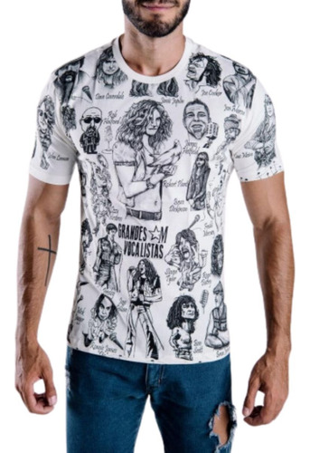 Camiseta Grandes Vocalistas Janis Joplin John Lennon Rock