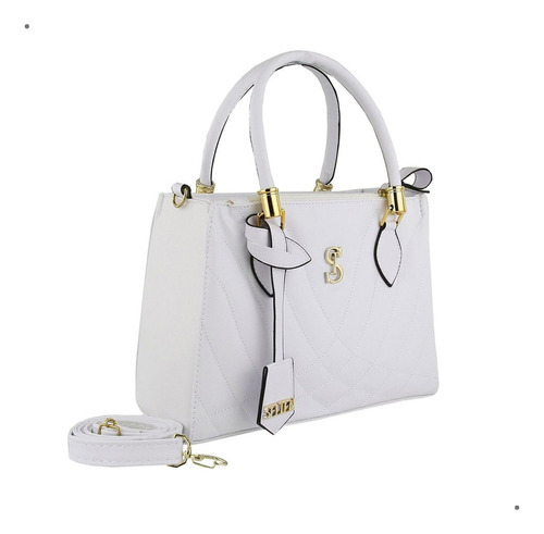 Bolsa Feminina Transversal E De Mão Tiracolo Media Tote Cor Branco Desenho do tecido Bordado