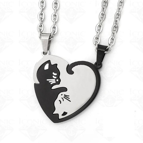 Cadenas Parejas Novios Dije Yin Yang Corazón Gatitos Amor X2