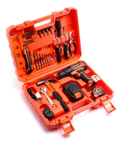 Taladro percutor atornillador inalámbrico de 10mm Daewoo DACD1800V2 18V + 1 batería de 1.5Ah + accesorios con maletín de transporte 220V