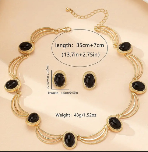 Conjunto De Collar Y Aretes Para Fiesta Evento Elegante Boda Ovalos Negros