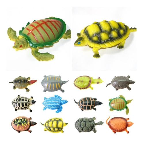 Tortugas Marinas Terrestres Animales Juguete Goma Deco X 12 