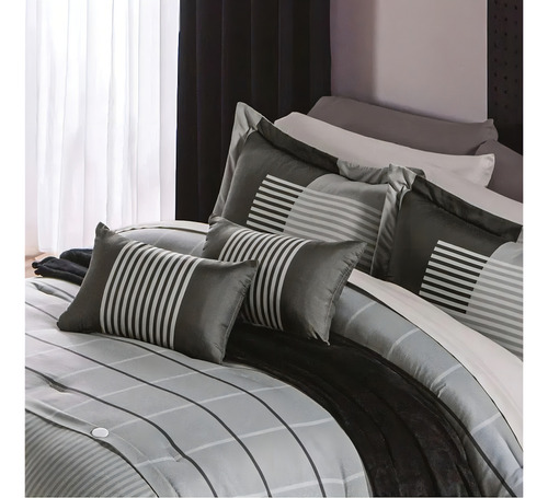Edredón Lavable Gray Microfibra Matrimonial Concord Color Gris