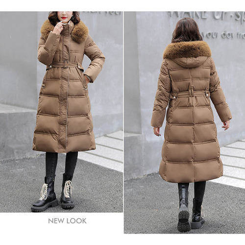 Parka Larga Para Mujer, Chamarra De Algodón Con Cinturón Y