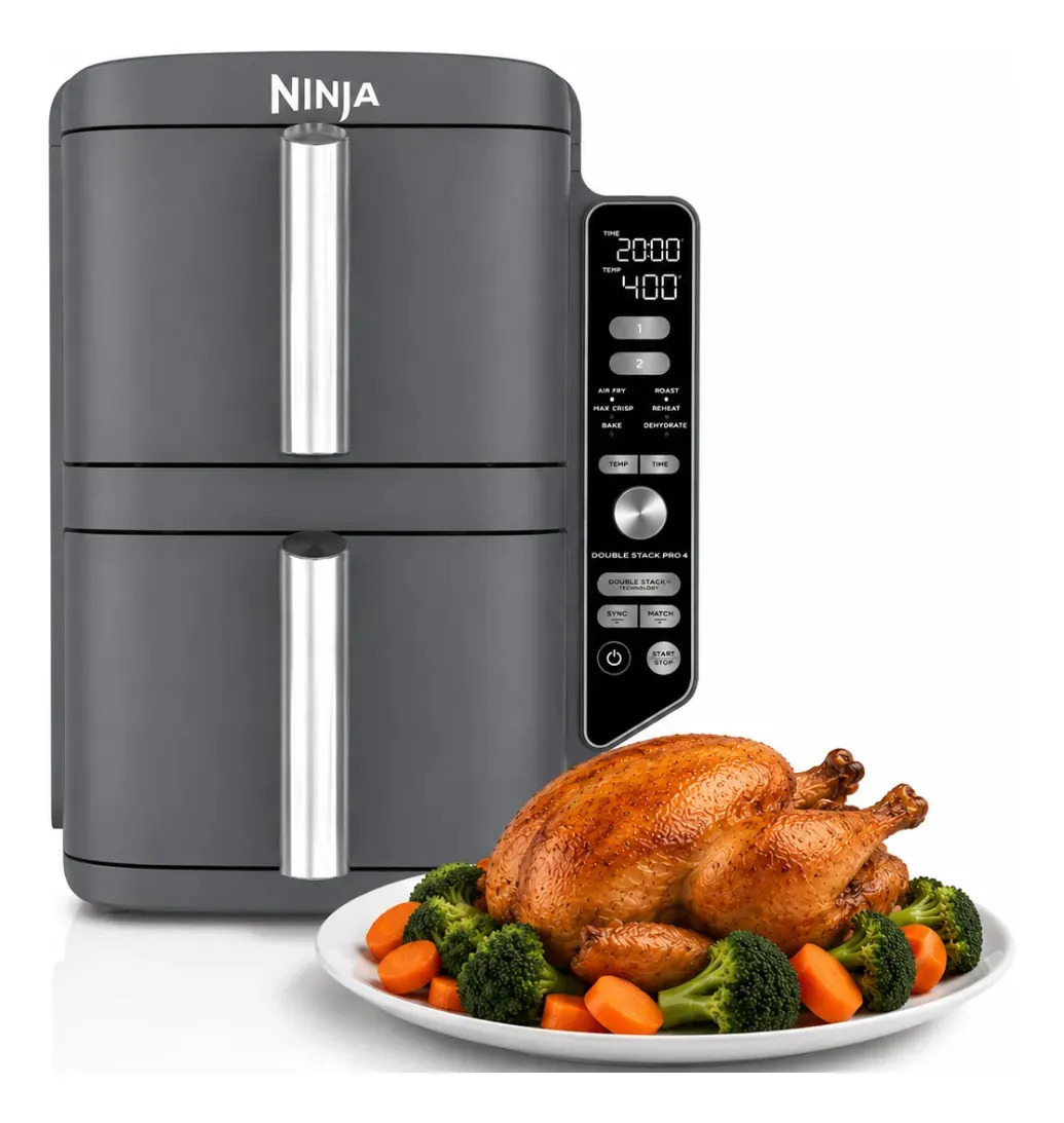 Freidora De Aire Ninja Doble Doublestack XL Color Gris con 2 Cestas