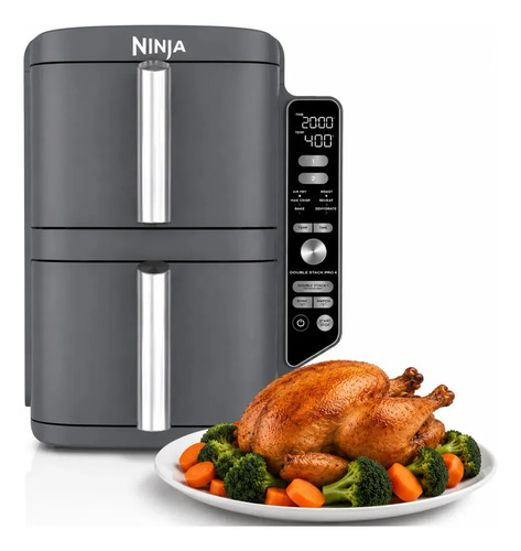 Freidora De Aire Ninja Doble Doublestack XL Color Gris con 2 Cestas
