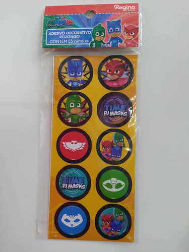 Adesivo Redondo Festa Pj Masks 2 - 03 Cartelas - Regina Fest