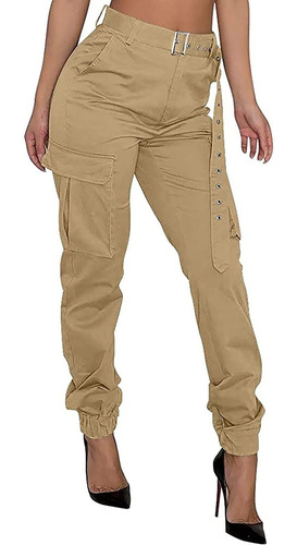 Pantalon Cargo Para Mujer Casual Cintura Alta Sarga Exterior