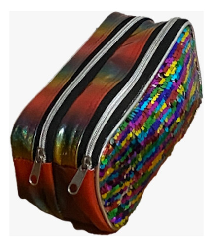 Lapicera Escolar 2 Cierres Colores Lentejuelas Reversible