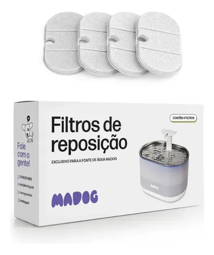 Kit Refil 4 Filtros Fonte Água Bebedouro Pet Gato Cão Madog