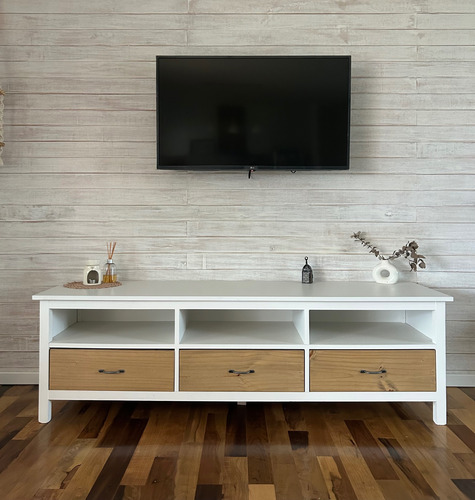 Mesa Rack De Tv Madera Pintada Con Cajones Y Estantes Marrón