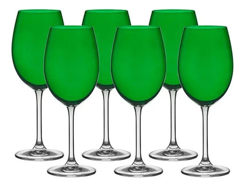 jogo 6 Taças 580ml Bordeaux Verde Cristal Ecológico Bohemia