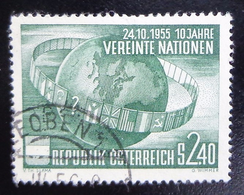 Austria, Sello Mi. 1022 Naciones Unidas 1955 Usado L10439