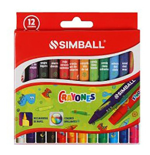Crayon Recubierto Escolar Simball X 12 Colores No Toxico