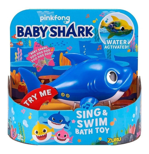 Baby Shark Azul Nada En El Agua Baño Piscina Con Musica Febo