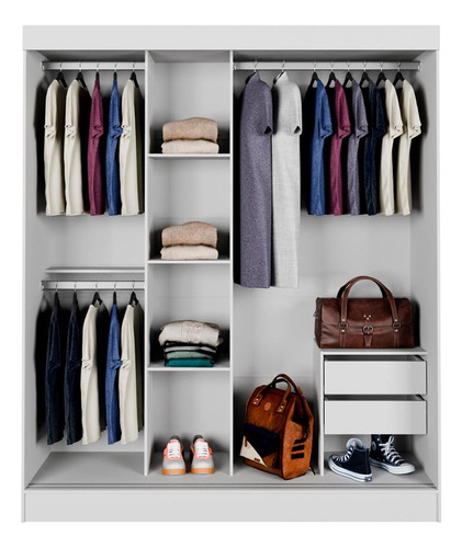 Guarda-roupa Casal Com Espelho Paris 3 Pt 2 Gv Branco