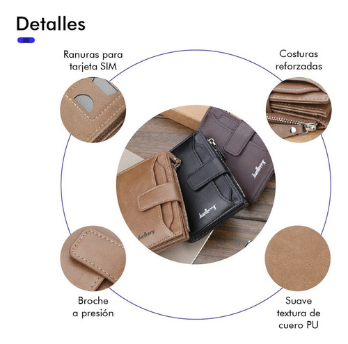 Cartera De Cuero Con Monedero De Cierre Unisex