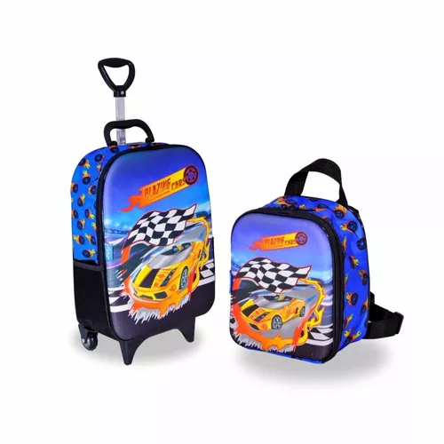 Kit Mochila Infantil c/Rodinhas e Lancheira Soft Motos Maxtoy