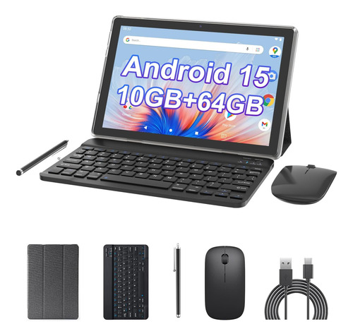 Android 15 Tablet 10 Inch, 2 In1 Tablets With Keyboard Ca...
