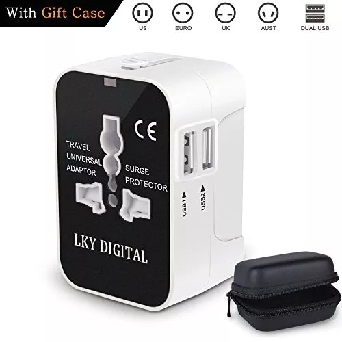 Adaptador de viaje universal internacional todo en uno, cargador de pared,  adaptador de enchufe de alimentación de CA con puertos de carga USB duales